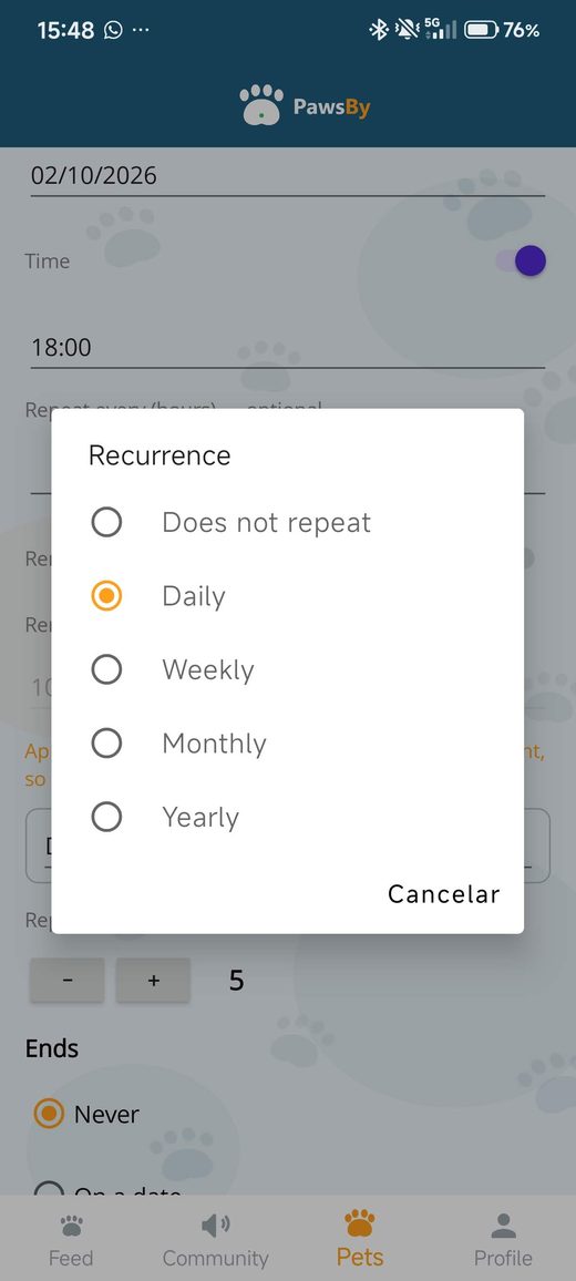 Choosing how a pet care repeats